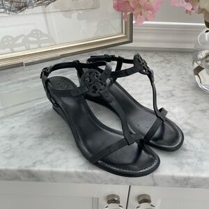 Tory Burch Black Wedge Sandals